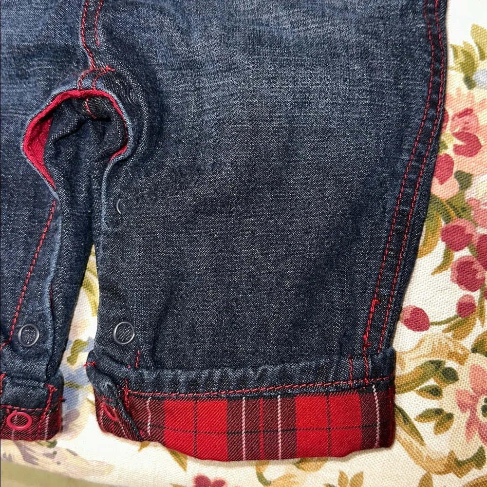 ADORABLE TCP DENIM SCOTTY DOG OVERALLS SHIRT HAT SET RED PLAID 3-6 MONTHS EUC - Picture 4 of 8